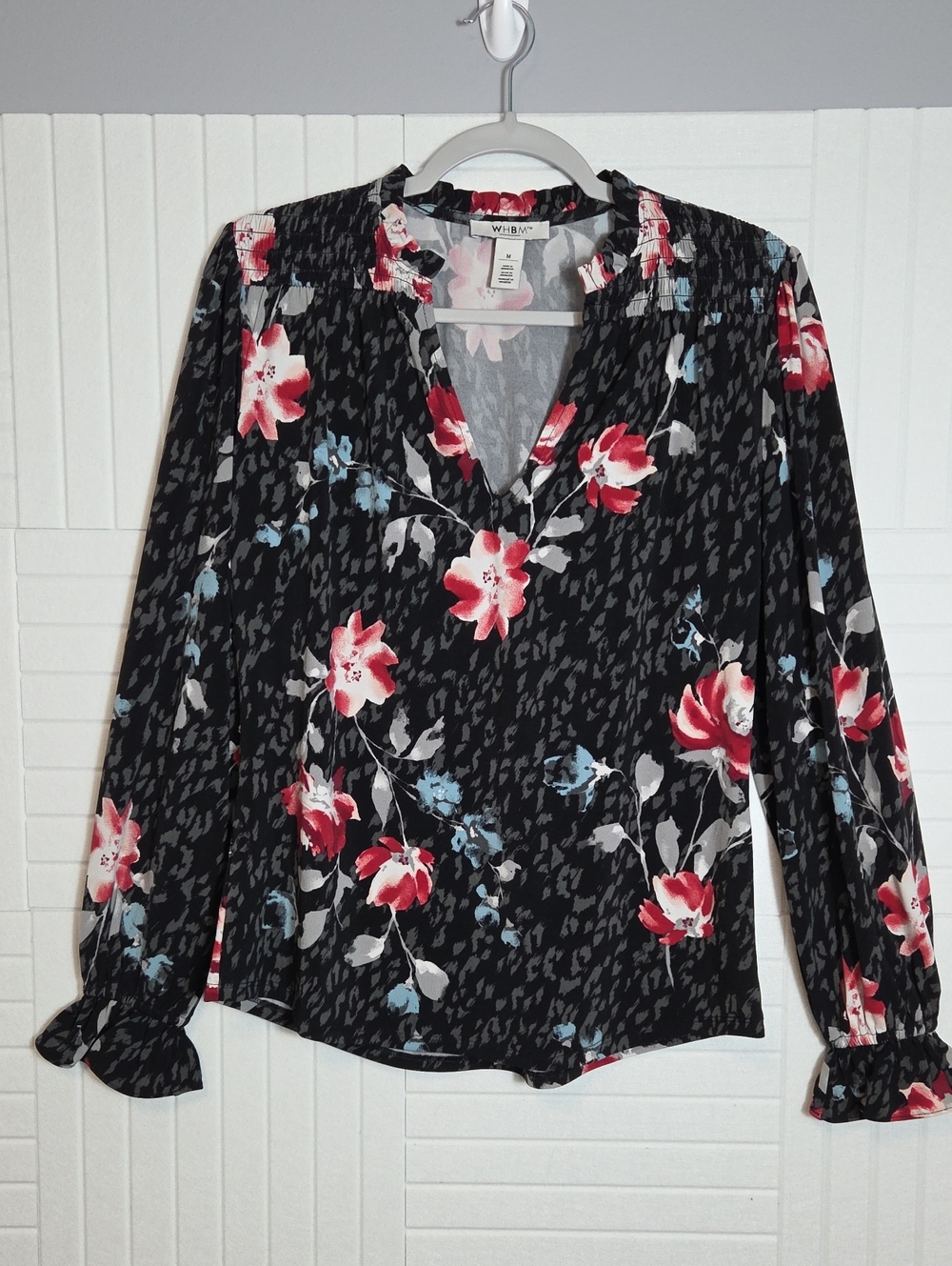 White House Black Market Leopard Floral Ruffle Detail Blouse Size M